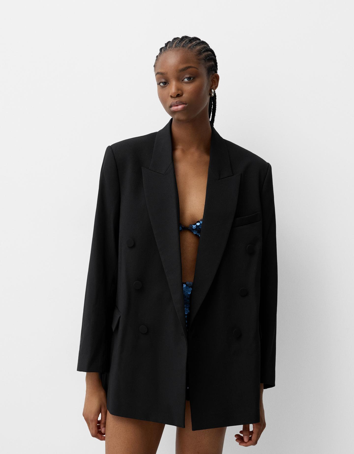 Bershka Oversize-Blazer Damen Xs Schwarz günstig online kaufen