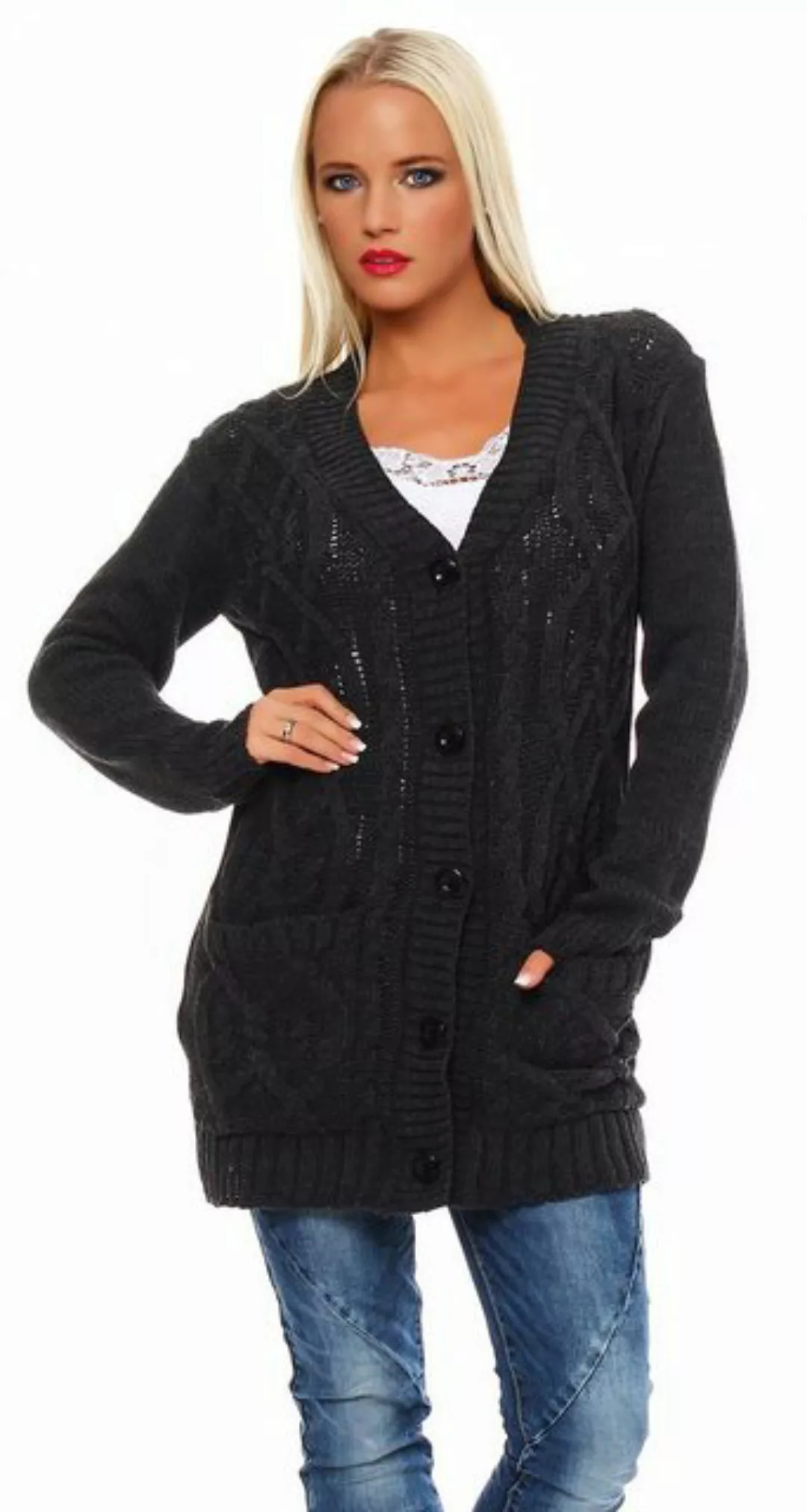 Mississhop Cardigan Damen Lange Strickjacke Cardigan M.3002 günstig online kaufen