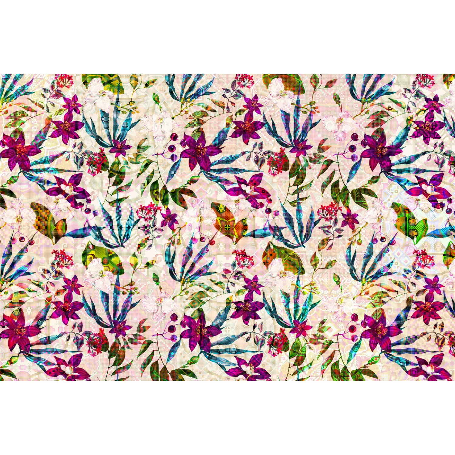 Fototapete Blumen Mosaik Grafik Bunt Rosa Violett 4,00 m x 2,70 m FSC® günstig online kaufen