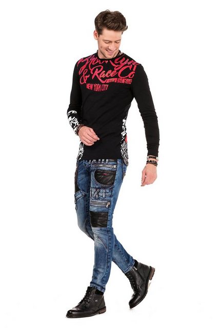 Cipo & Baxx Bequeme Jeans mit Kunstleder-Applikationen in Straight Fit günstig online kaufen