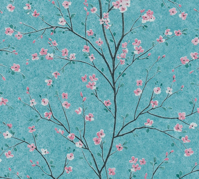 Bricoflor Japanische Vliestapete Hellblau Rosa Florale Tapete mit Kirschblü günstig online kaufen