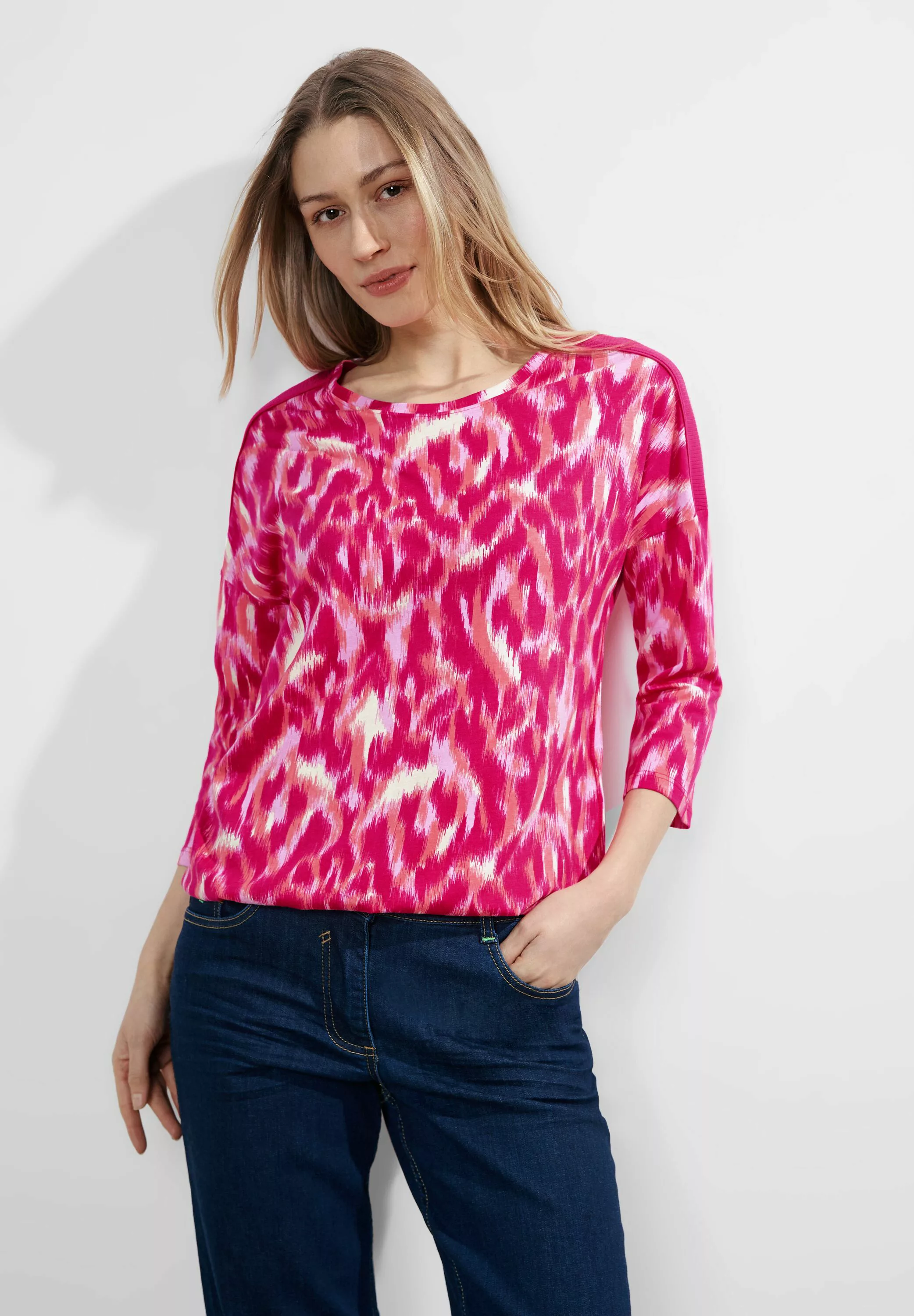 Cecil 3/4-Arm-Shirt Cecil Ripp Schulter Shirt in Pink Sorbet (1-tlg) Rippst günstig online kaufen