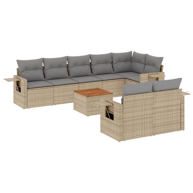 vidaXL Sofaelement 9-tlg. Garten-Sofagarnitur mit Kissen Beige Poly Rattan günstig online kaufen