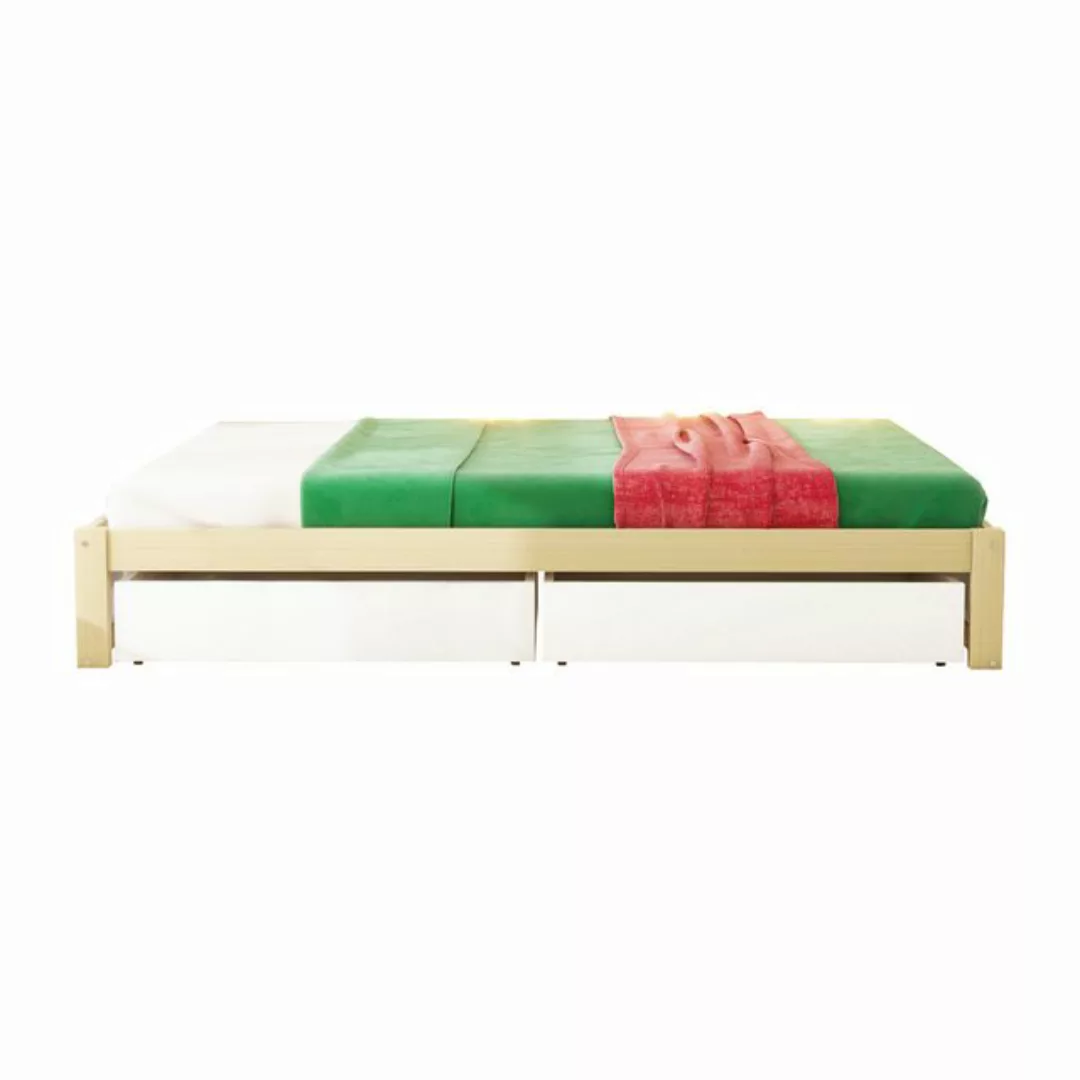 Flieks Kinderbett, Holzbett Einzelbett Bodenbett mit 2 Schubladen 90x200cm günstig online kaufen