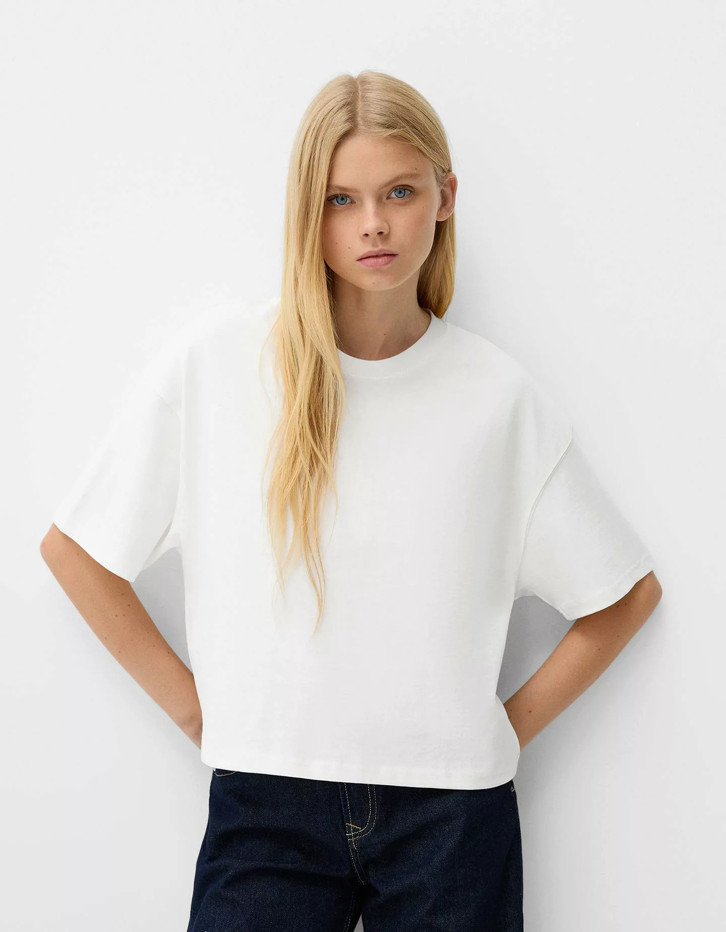 Bershka T-Shirt Im Boxy Fit Damen S Grbrochenes Weiss günstig online kaufen