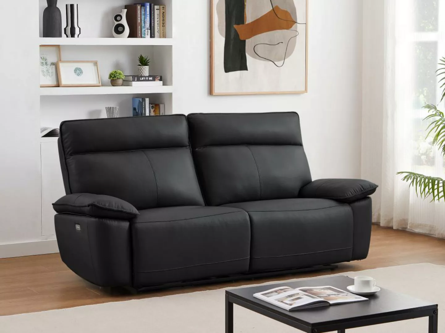 Relaxsofa 3-Sitzer elektrisch - Rindsleder - Schwarz - NOVENA günstig online kaufen