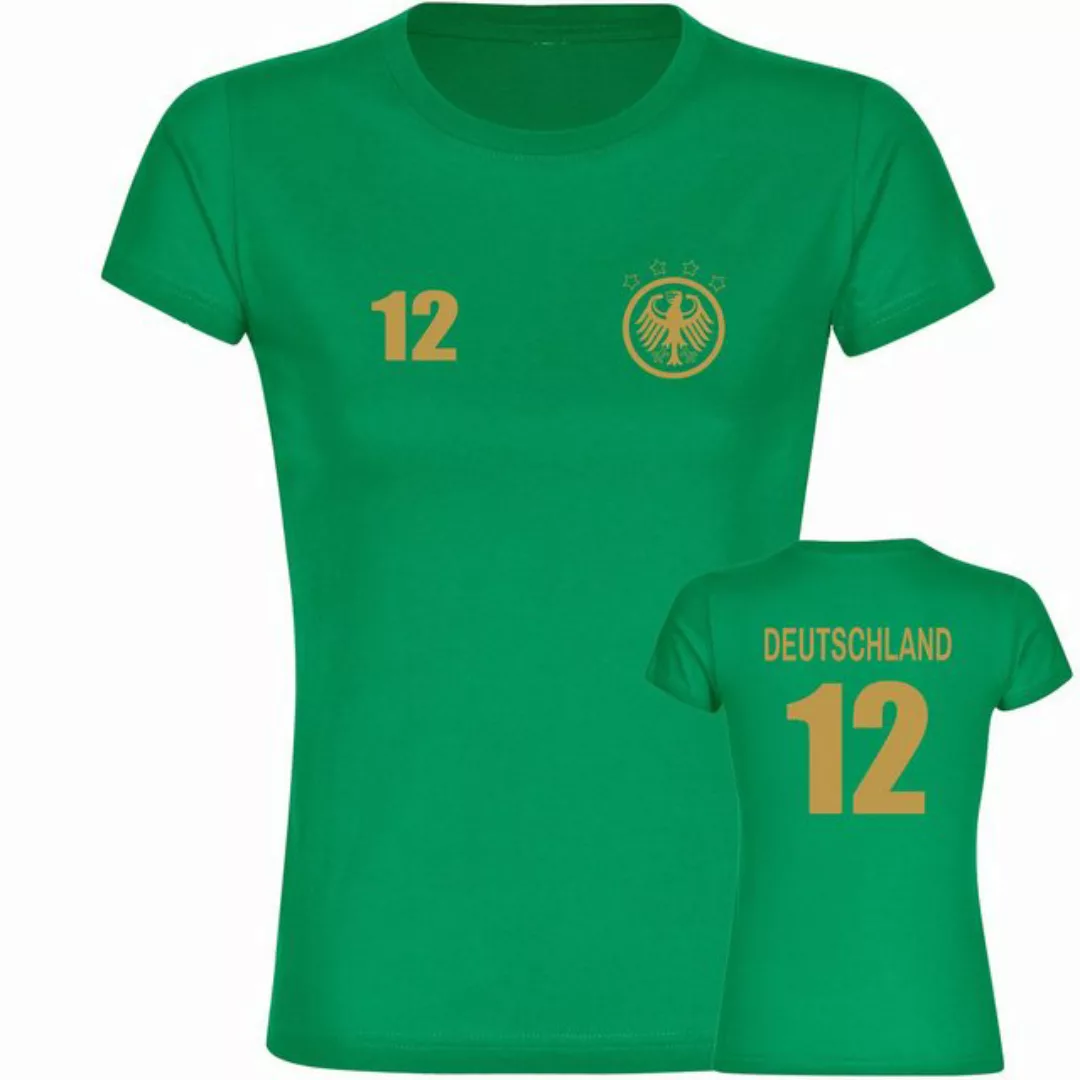 multifanshop T-Shirt Damen Deutschland - Adler Retro Trikot 12 Gold - Fraue günstig online kaufen