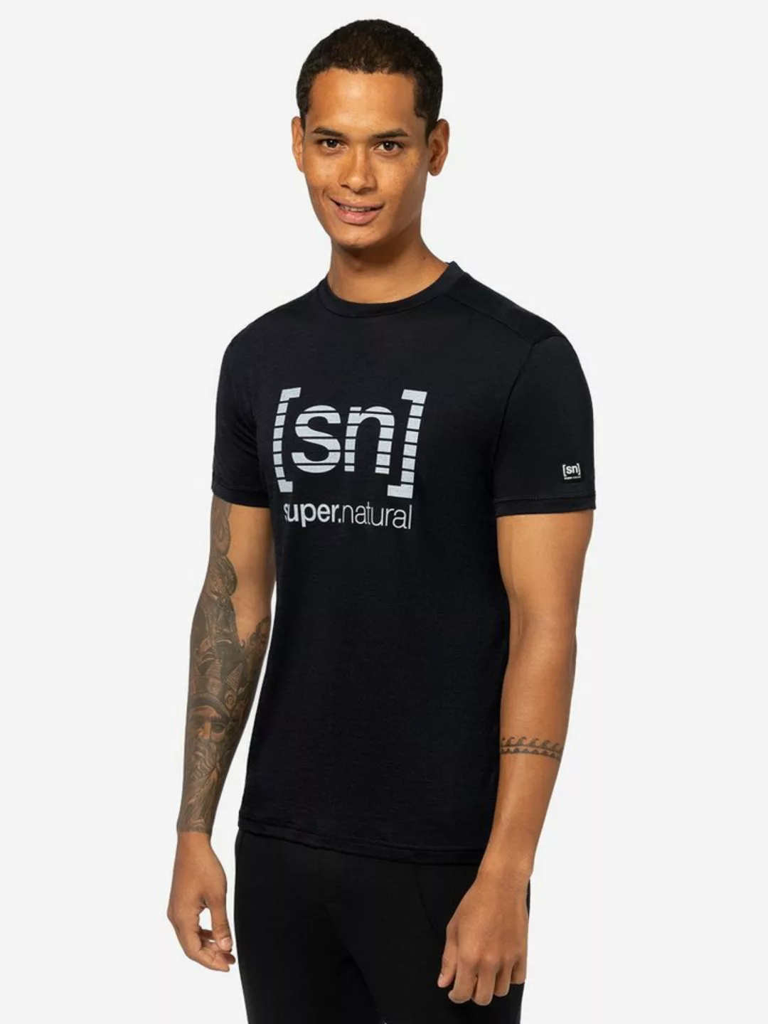 SUPER.NATURAL T-Shirt für Herren, Merino GRID LOGO gestreift, atmungsaktiv günstig online kaufen