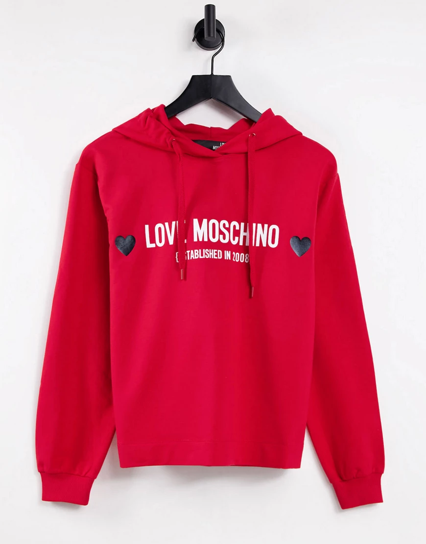 Love Moschino – Core – Kapuzenpullover in Rot mit Logo auf Brusthöhe günstig online kaufen