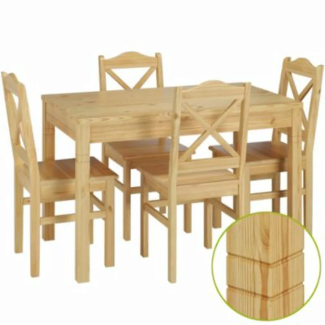 Erst-Holz® Rustikale Tischgruppe Esstisch und 4 Stühle Kiefer Massivholz na günstig online kaufen