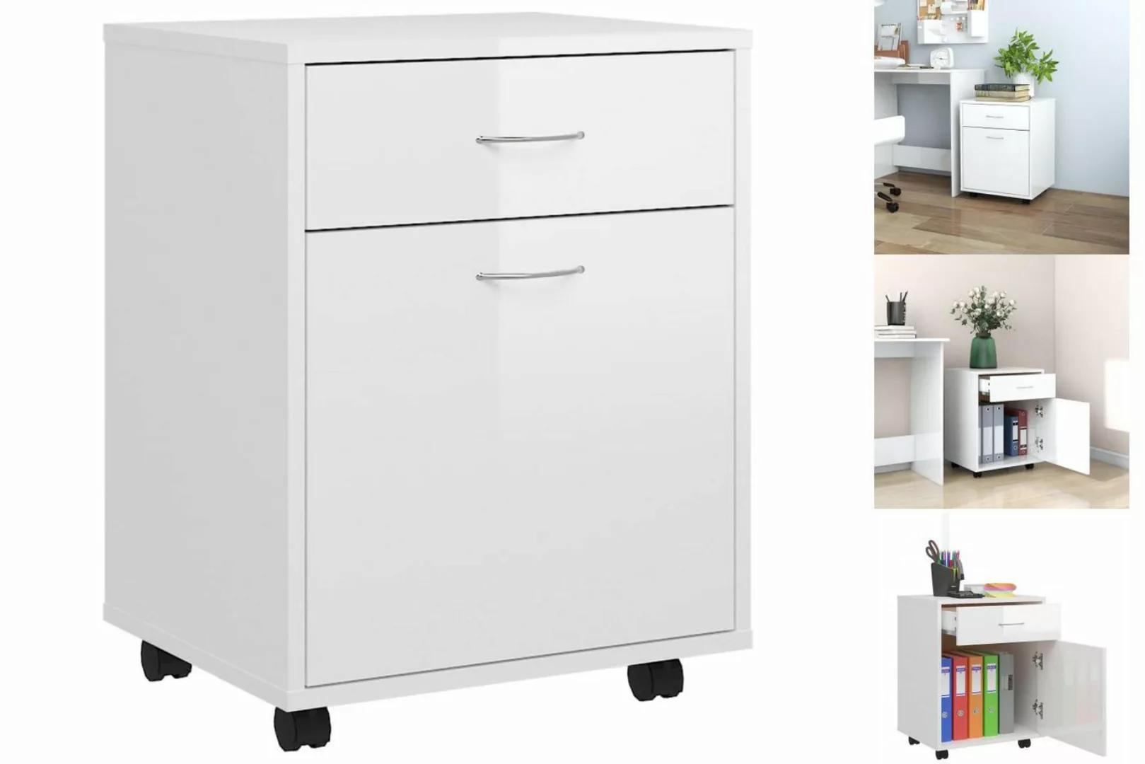 vidaXL Aktenschrank Rollschrank Hochglanz-Weiß 45x38x54 cm Spanplatte günstig online kaufen