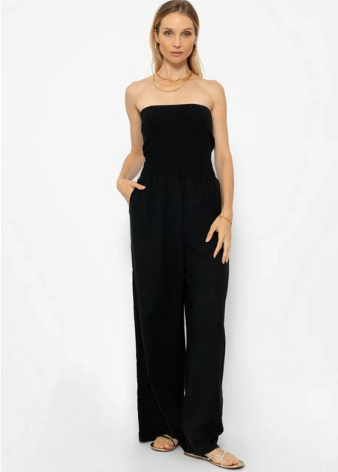 SASSYCLASSY Jumpsuit Schulterfreier Jumpsuit mit Taschen Trägerloser Baumwo günstig online kaufen