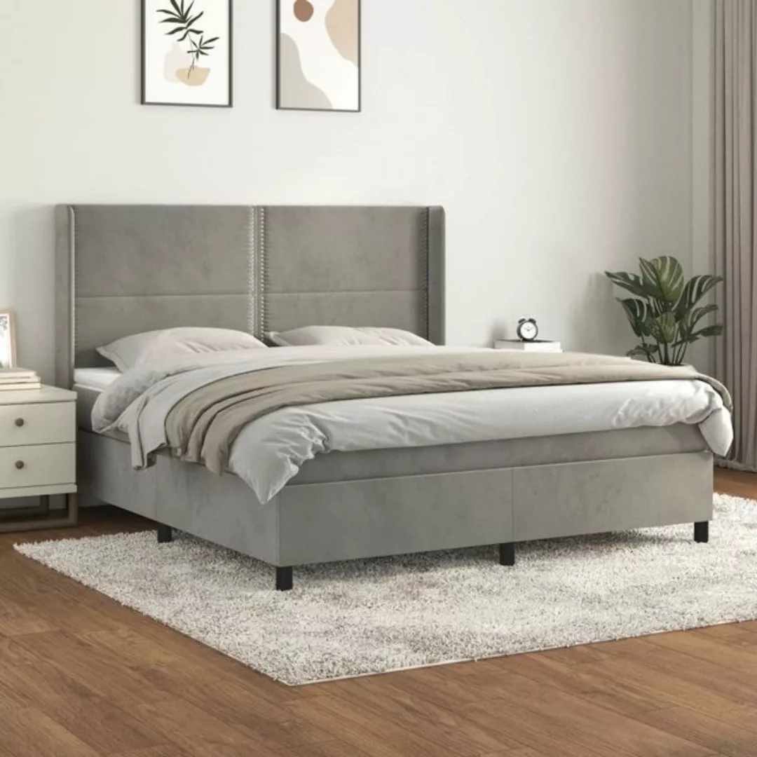 vidaXL Bettgestell Boxspringbett mit Matratze Hellgrau 180x200 cm Samt Bett günstig online kaufen