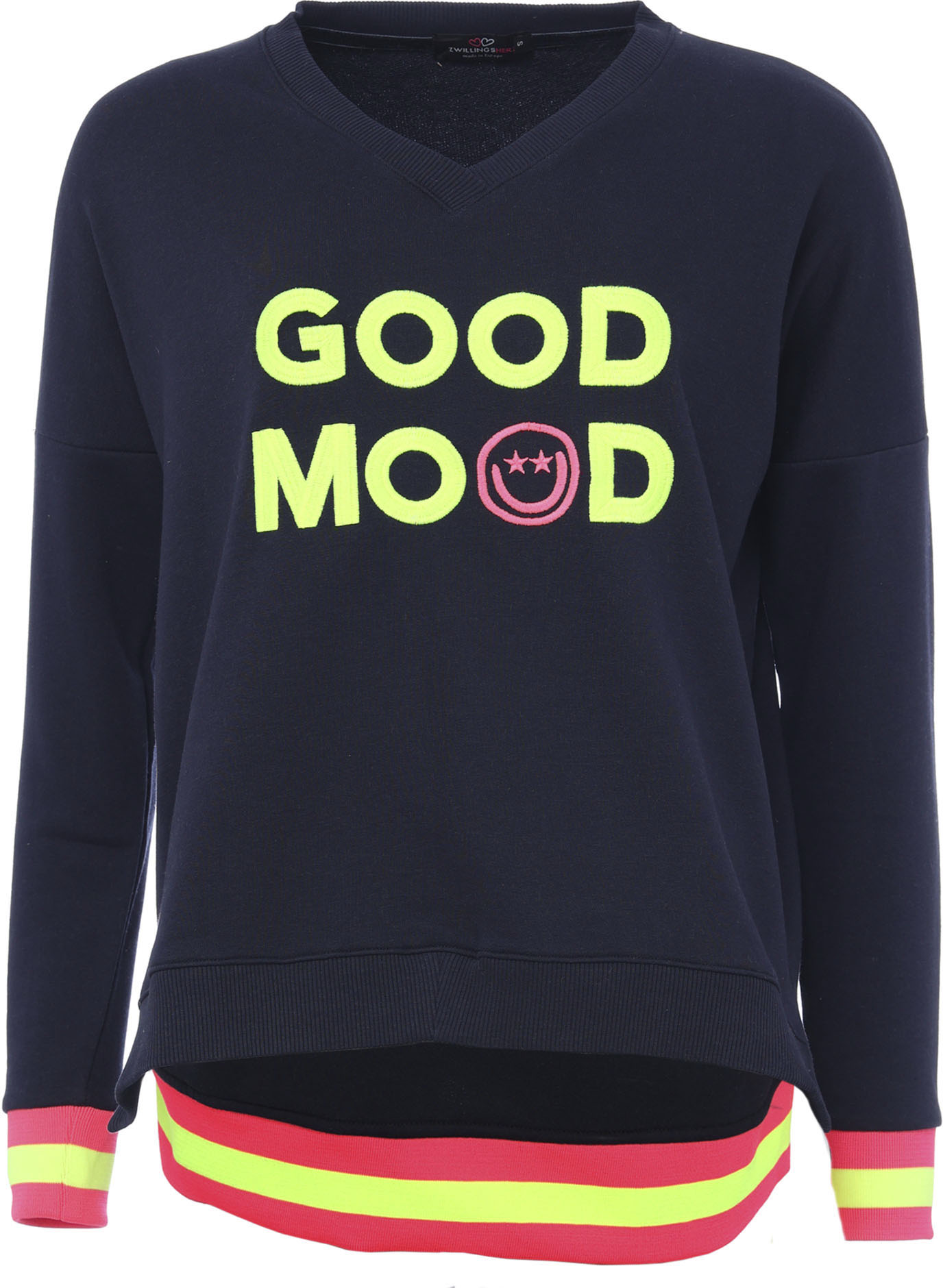 Zwillingsherz Sweatshirt mit Kontrastbündchen und Schriftzug günstig online kaufen