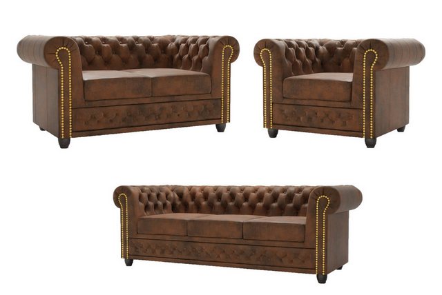 S-Style Möbel Polstergarnitur Chesterfield Anton mit Schlaffunktion 3+2+1 m günstig online kaufen