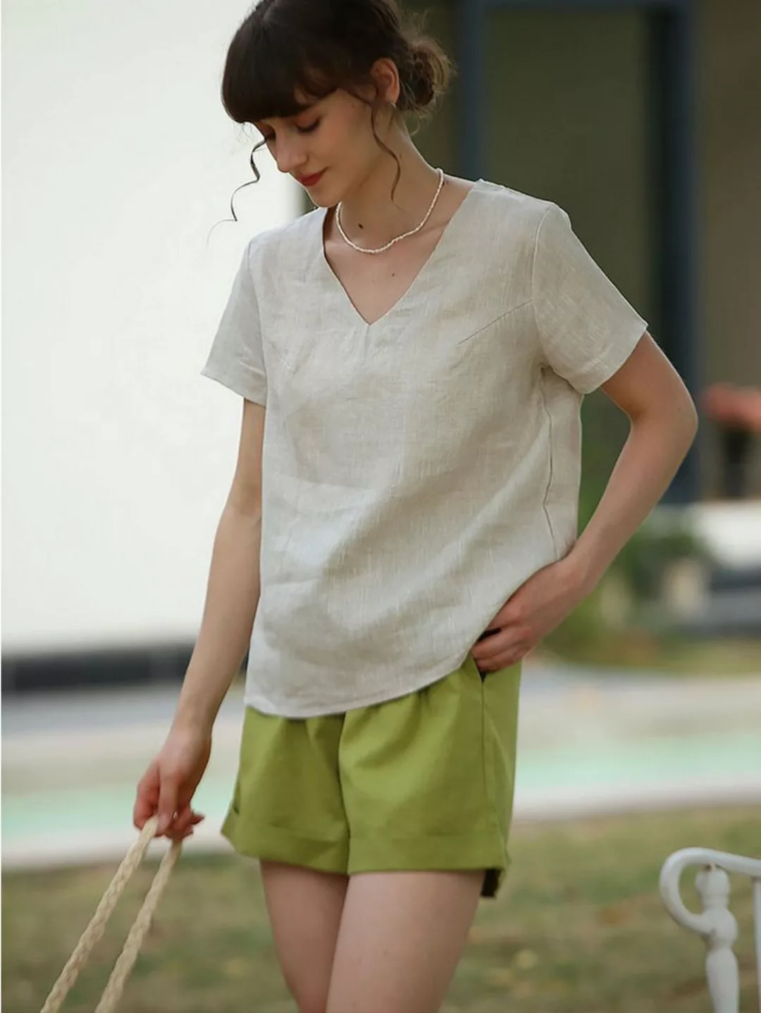 RUZU UG Blusentop Shirtbluse Lässige,Kurzärmlige T-Shirt-Oberteile V-Aussch günstig online kaufen