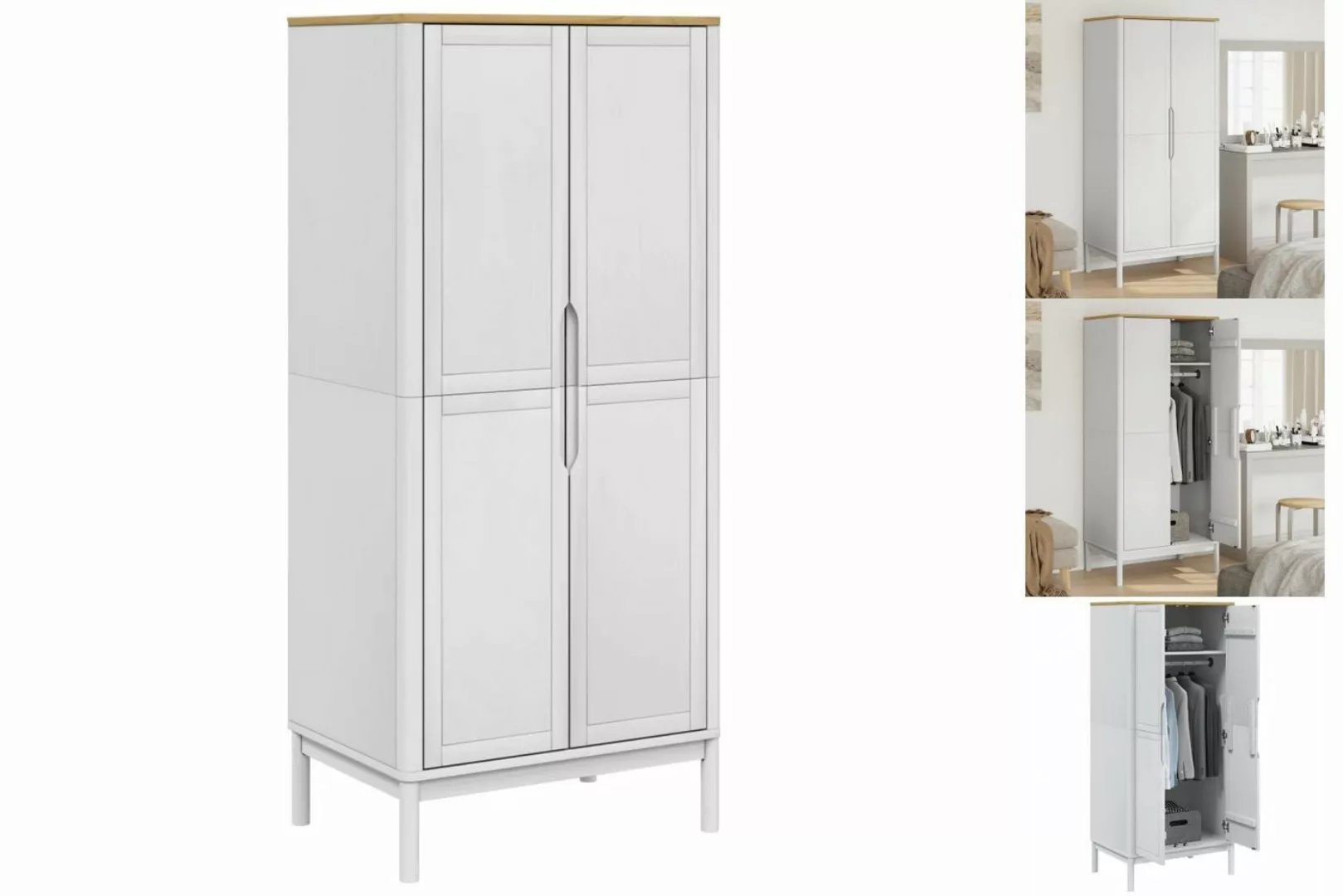 vidaXL Kleiderschrank Kleiderschrank FLORO Weiß 77x53x171 cm Massivholz Kie günstig online kaufen