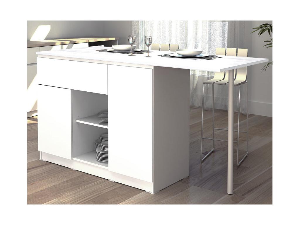 Kücheninsel mit 2 Türen, 1 Schubladen & 2 Regalfächern - Weiß - TUNORI günstig online kaufen
