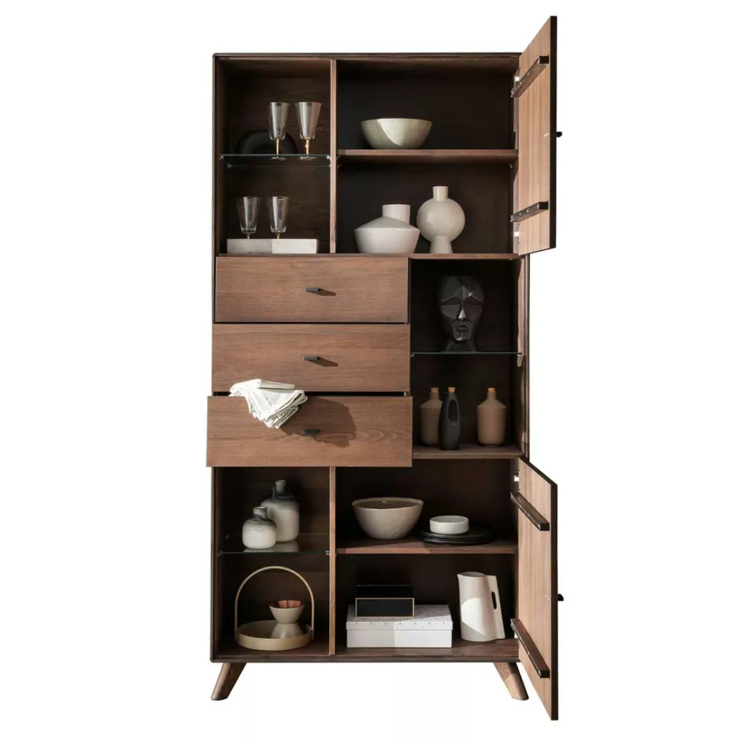 Wohnzimmerschrank braun massiv aus Kernbuche Massivholz 209 cm hoch günstig online kaufen