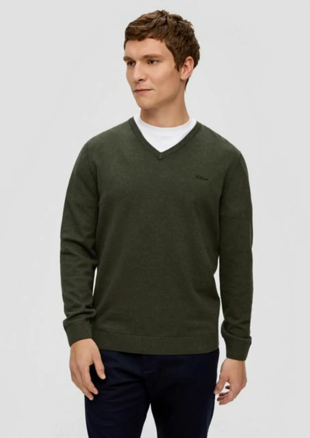 s.Oliver Strickpullover in melierter Optik mit Logo-Stickerei günstig online kaufen