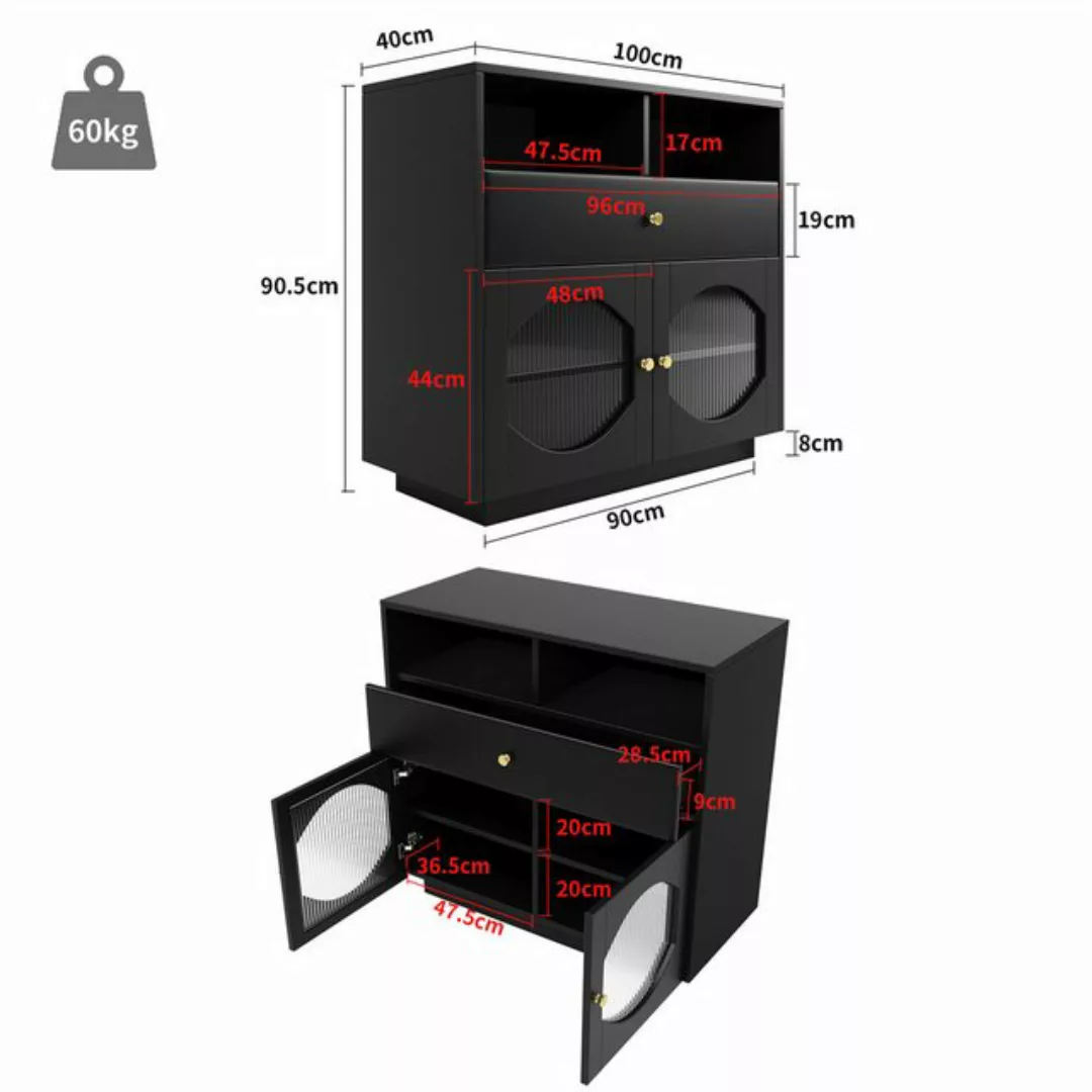 Rhein Beleuchtung Buffet Moderner Esszimmerschrank mit Glastüren (100 x 40 günstig online kaufen