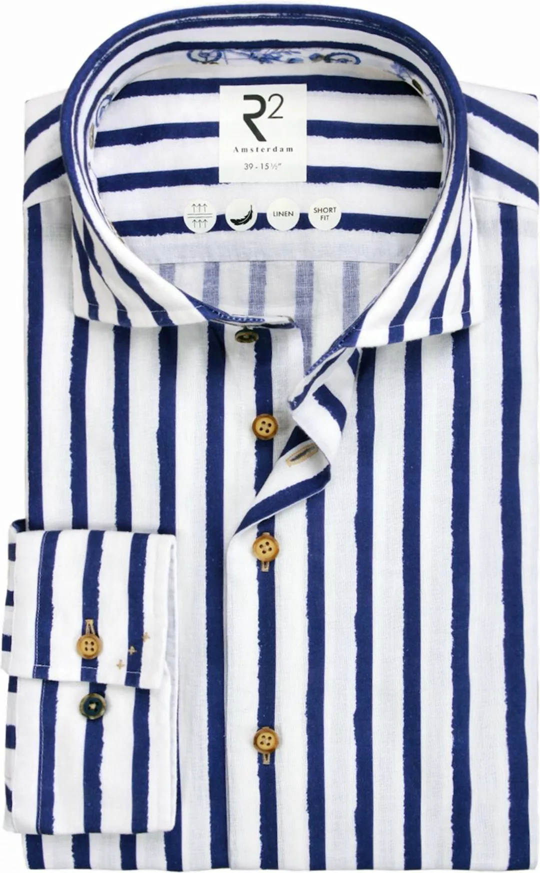 R2 Hemd Leinen Streifen Blau - Größe 38 günstig online kaufen