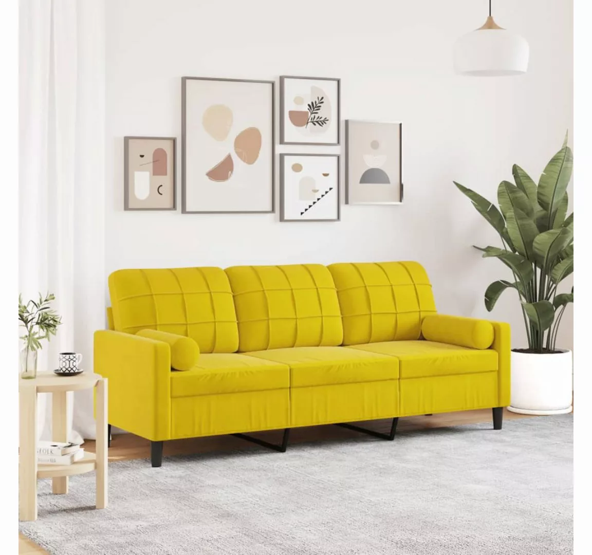 vidaXL Sofa, 3-Sitzer-Sofa mit Zierkissen Gelb 180 cm Samt günstig online kaufen