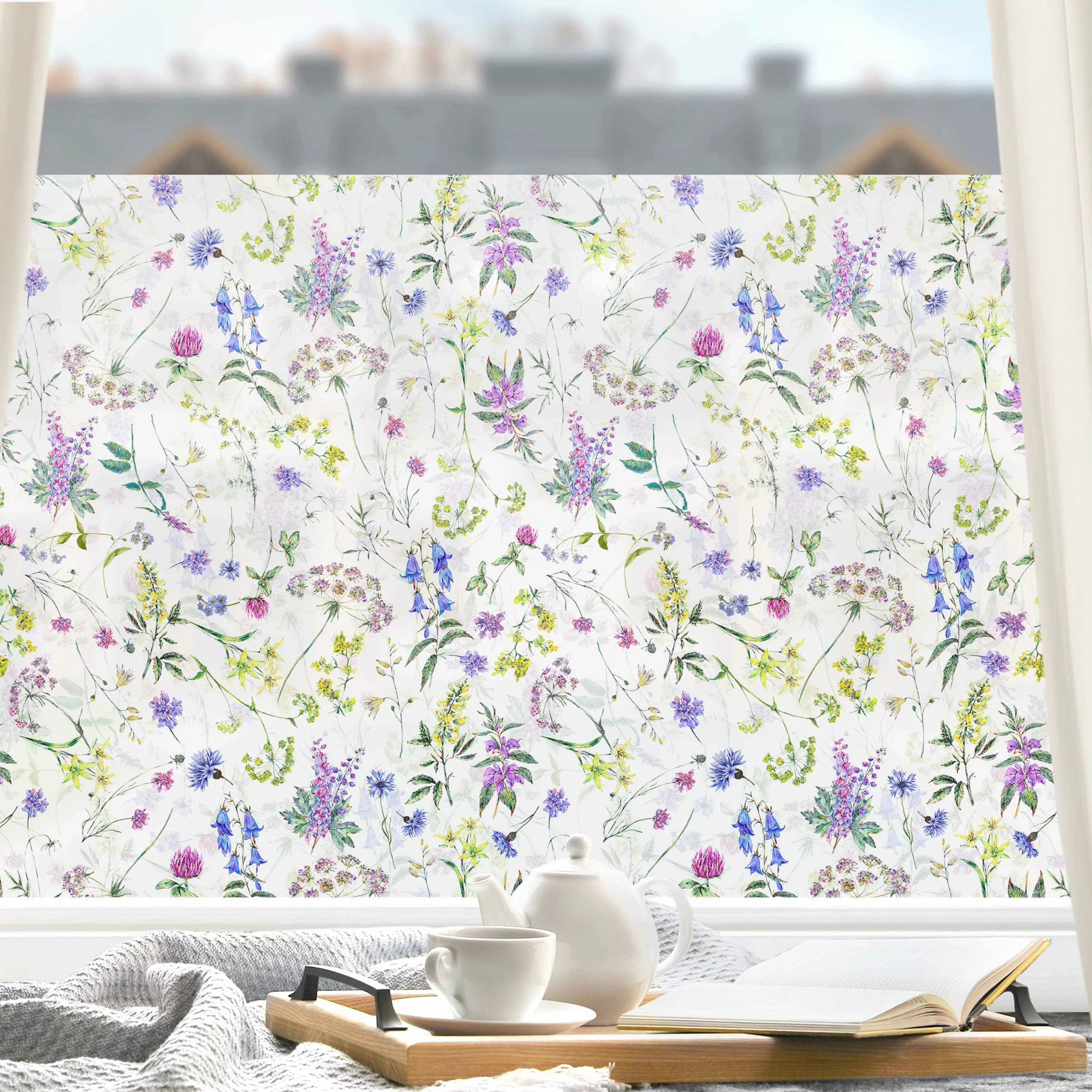 Fensterfolie Aquarellierte Wiesenblumen günstig online kaufen