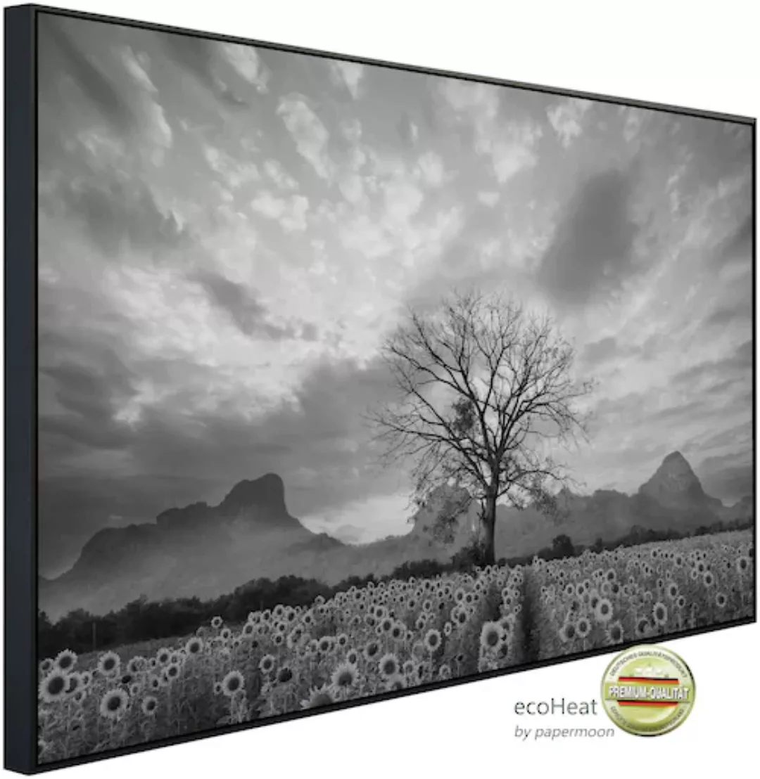 Papermoon Infrarotheizung »Sonnenblumenfeld mit Baum Schwarz & Weiß« günstig online kaufen