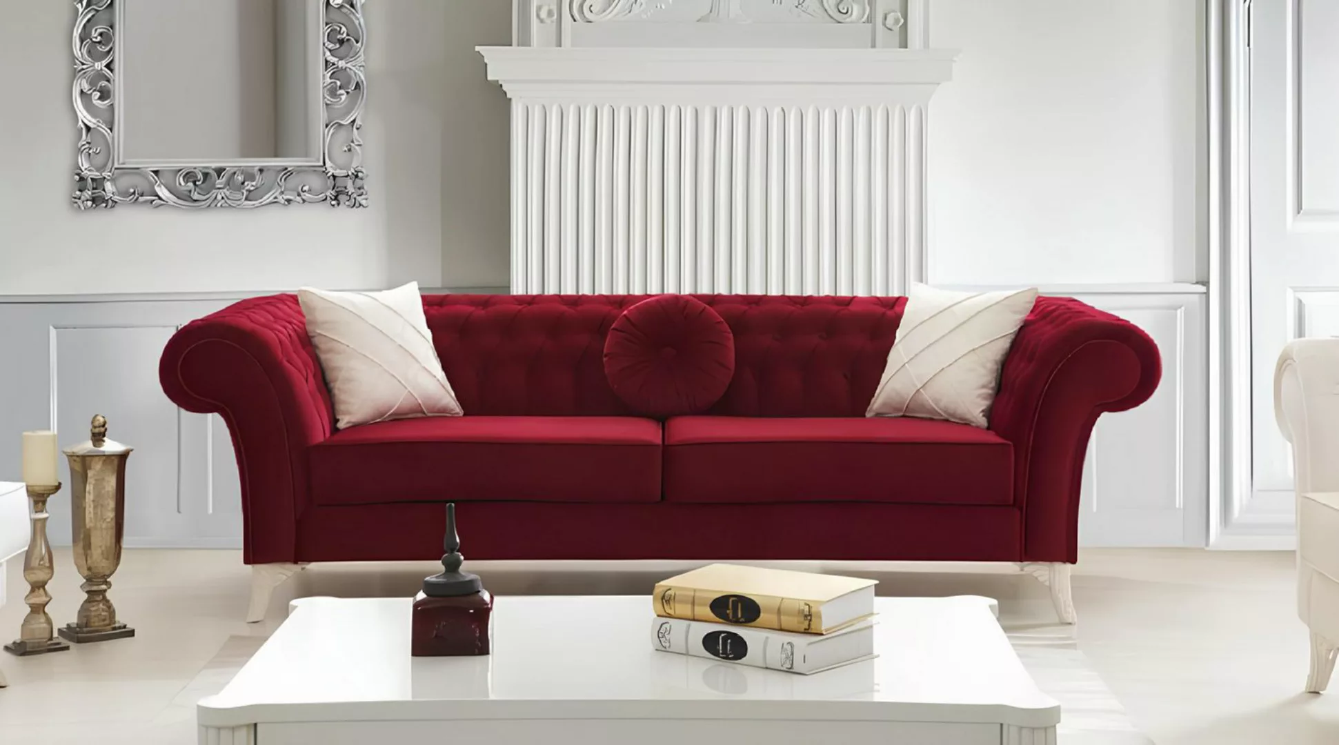 Xlmoebel Sofa Designer Sofa mit Samtbezug für vier Personen in rotem Stoffp günstig online kaufen