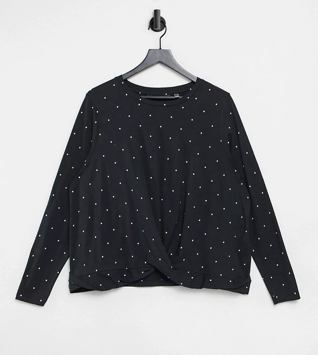 Vero Moda Curve – Schwarz gepunktetes Lounge-Sweatshirt mit verdrehtem Desi günstig online kaufen