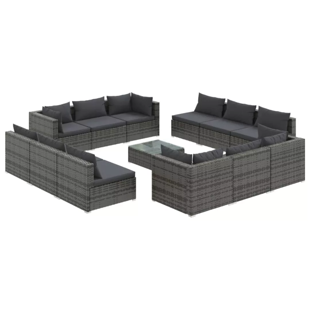 Vidaxl 13-tlg. Garten-lounge-set Mit Kissen Poly Rattan Grau günstig online kaufen