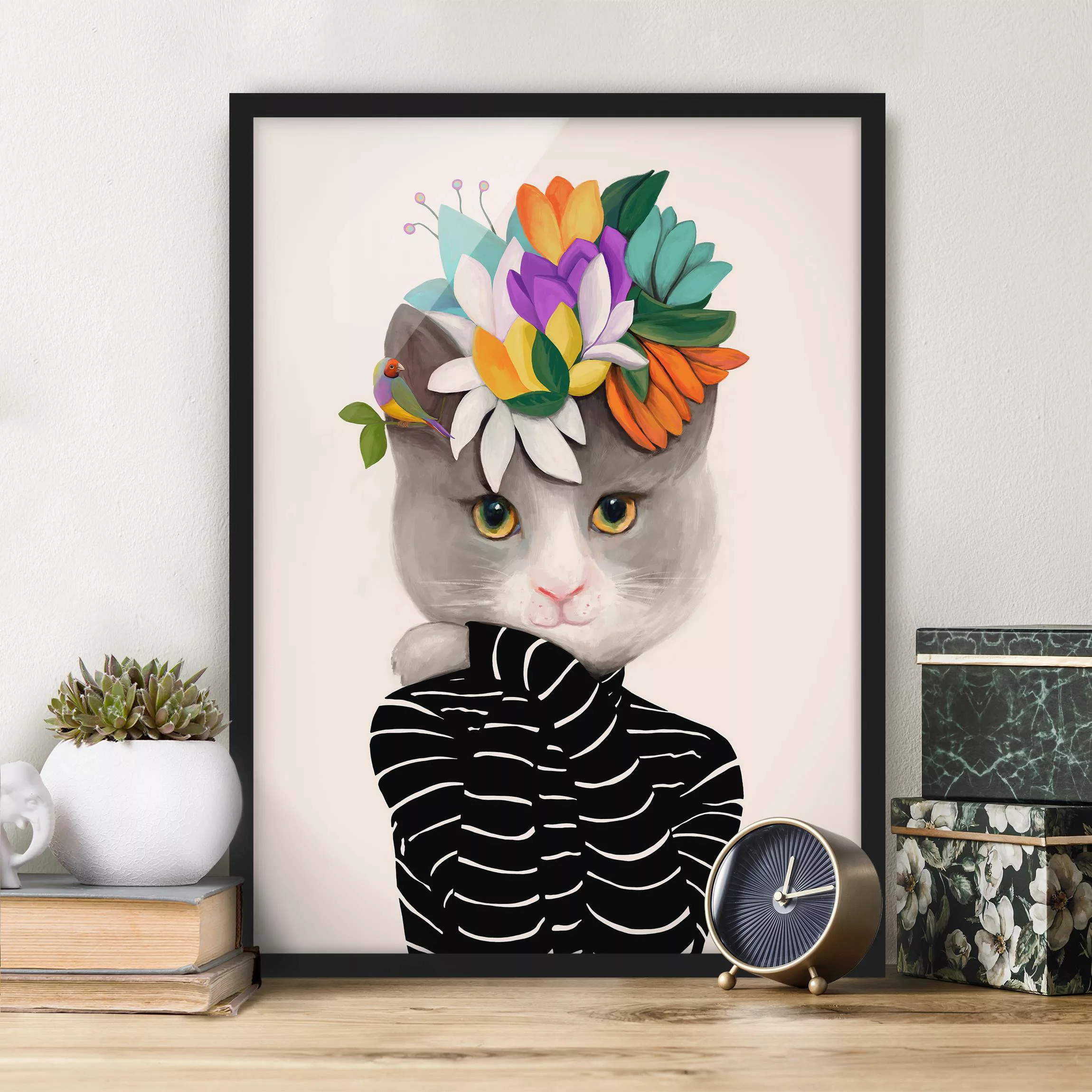 Bild mit Rahmen Katze in Rollkragenpullover günstig online kaufen