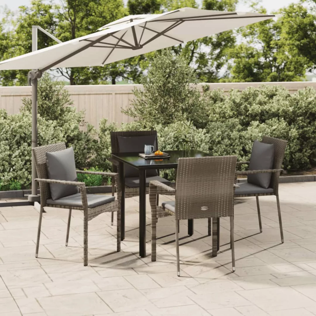 Vidaxl 5-tlg. Garten-essgruppe Mit Kissen Schwarz Und Grau Poly Rattan günstig online kaufen