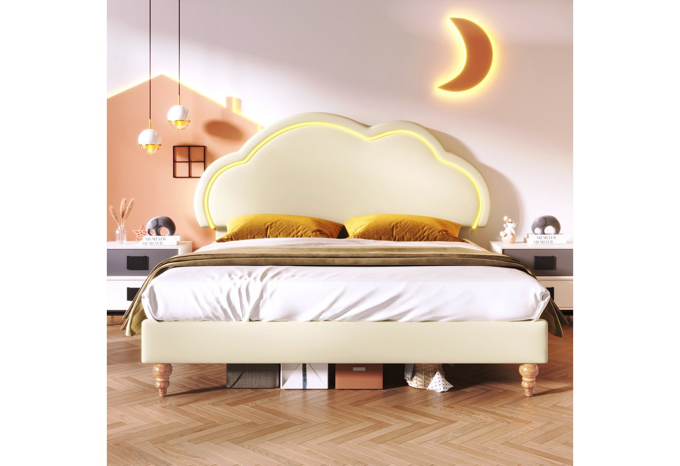Rutaqian Polsterbett Jugendbett, Kinderbett LED Doppelbett 140 x 200cm, mit günstig online kaufen