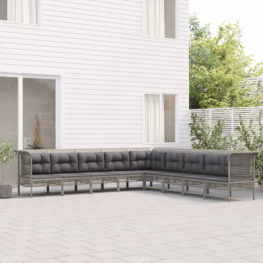 Vidaxl 9-tlg. Garten-lounge-set Mit Kissen Grau Poly Rattan günstig online kaufen