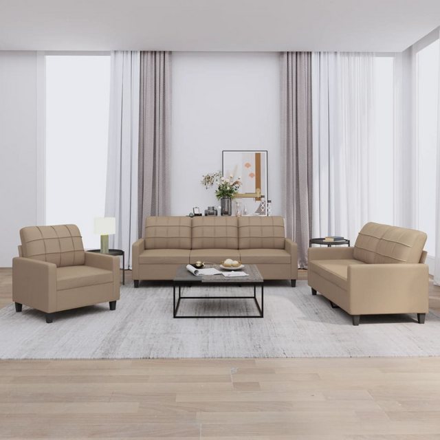 vidaXL Sofa 3-tlg. Sofagarnitur mit Kissen Cappuccino-Braun Kunstleder günstig online kaufen