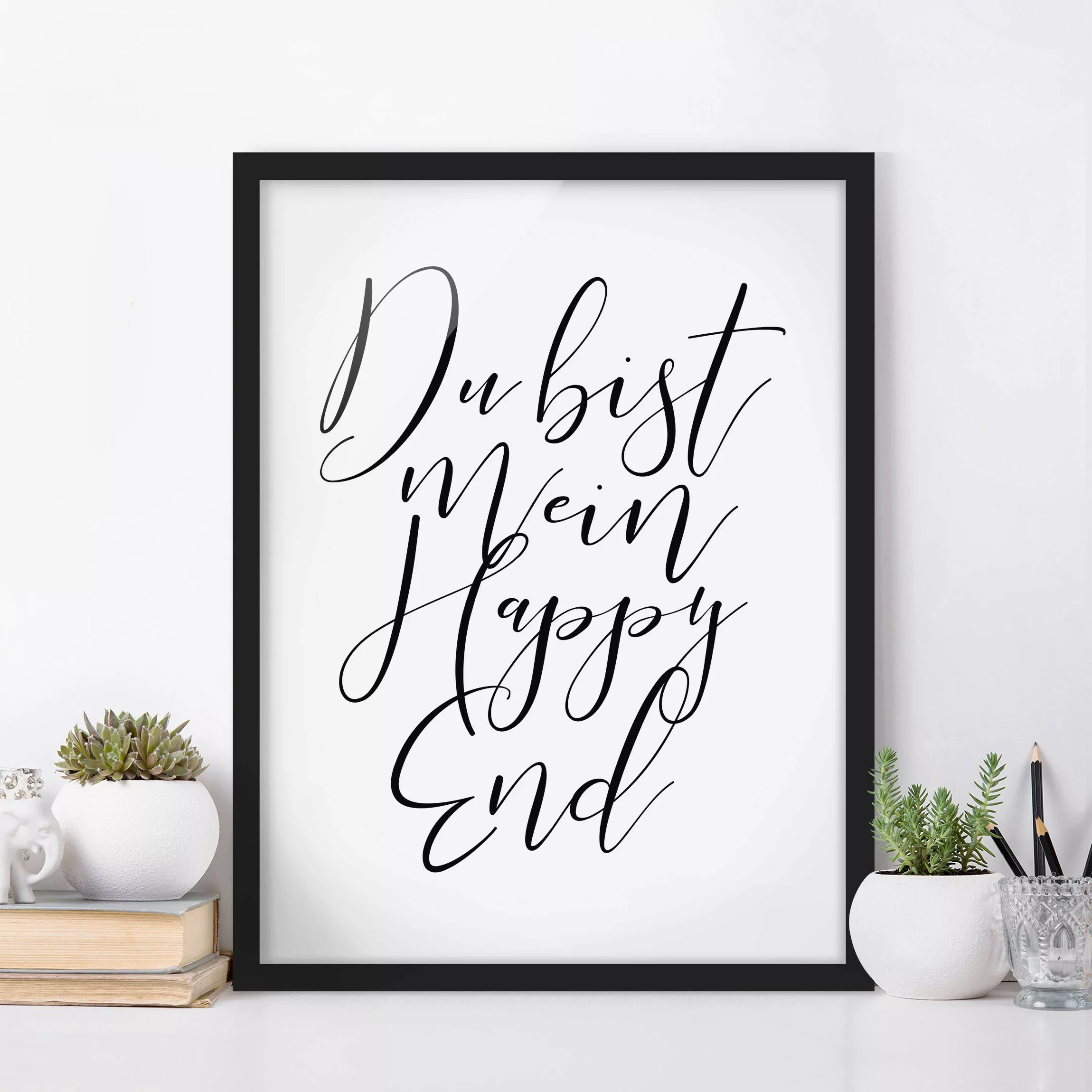 Bild mit Rahmen Spruch - Hochformat Du bist mein Happy End günstig online kaufen